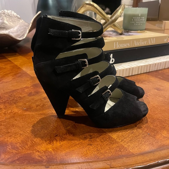 Franco Sarto Black Suede Strappy Heels - Picture 2 of 2